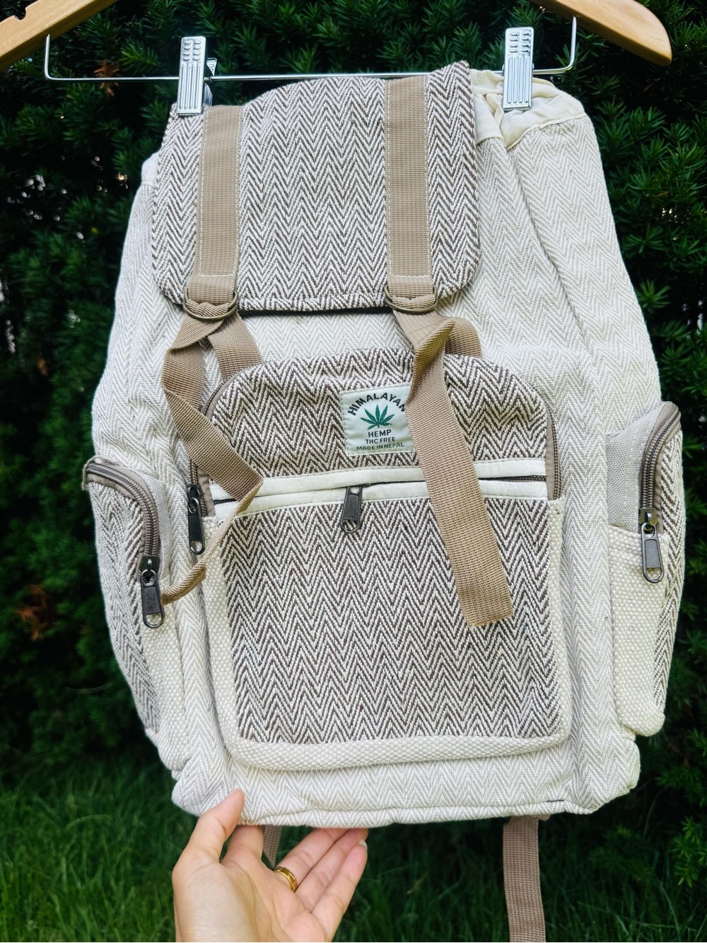 Himalayan Hemp Natural Brown Herringbone Backpack - Men